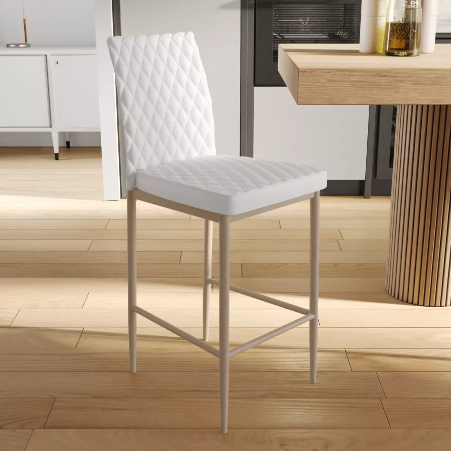 Sgabello in similpelle bianco antico e gambe tortora Frest