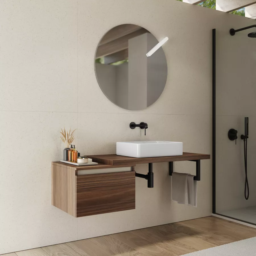 Exagonshop Mensola con lavabo da appoggio Cm 90 in Legno Nobilitato Olmo