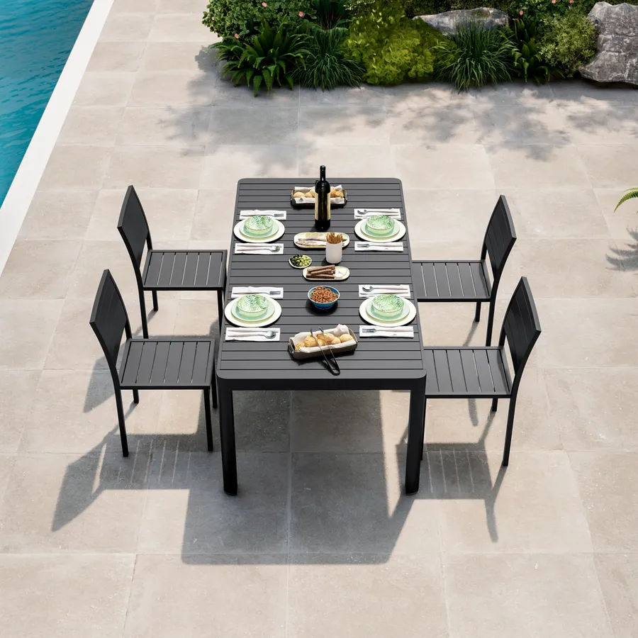 Kare Tavolo di design Gloria, nero, tavolo da pranzo rettangolare per 6-8 persone, tavolo da giardino, tavolo riunioni, piano in ceramica, acciaio, 200 x 100 cm (lunghezza x larghezza