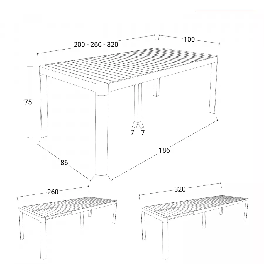 Tavolo da pranzo allungabile 200/260/320x100 cm in alluminio tortora -  Carioca