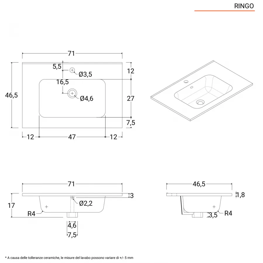 Mobile bagno sospeso 70 cm nero opaco con lavabo integrato e