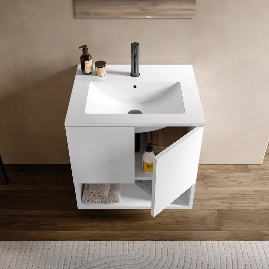 Bagno Italia Mobile bagno 100 cm con piedini specchio lavabo anta cassetti bianco