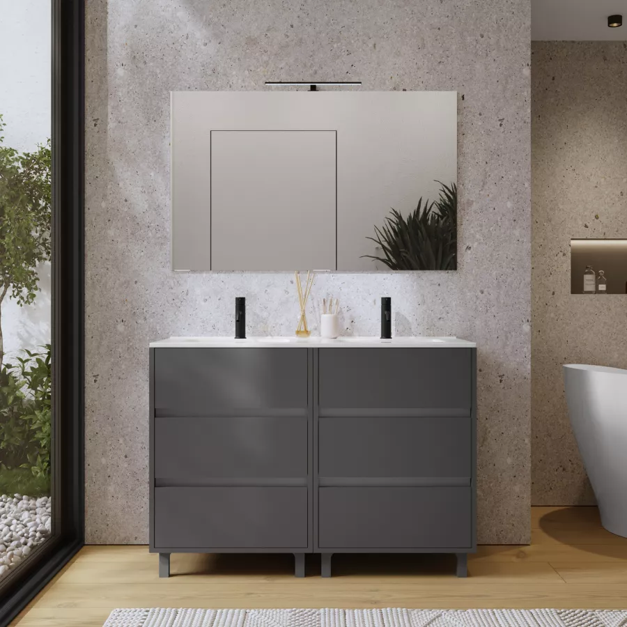 Mobile bagno a terra 120 cm grigio grafite opaco con doppio lavabo