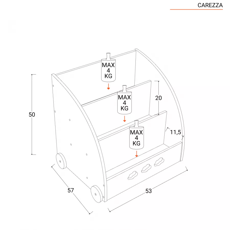 Libreria contenitore per bambini 53 cm in legno bianco - Carezza kids