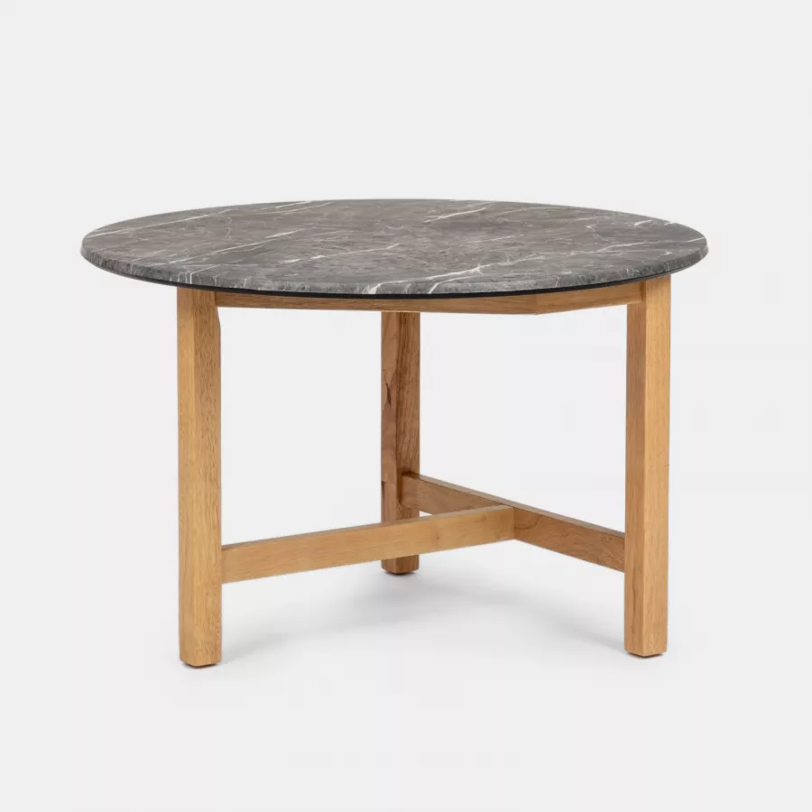Tavolino rotondo 80 cm con piano effetto marmo antracite e gambe rovere  naturale - Aron