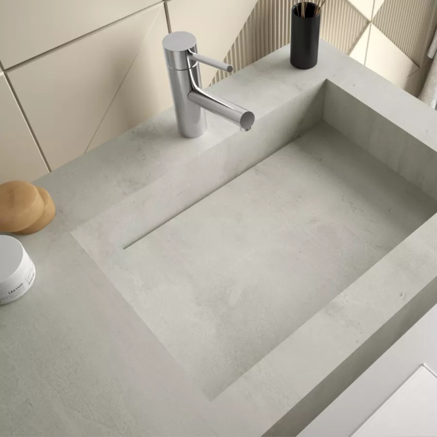 Mobile bagno sospeso 90 cm rrovere atlas con lavabo dx 120 cm in hpl grigio  cemento 