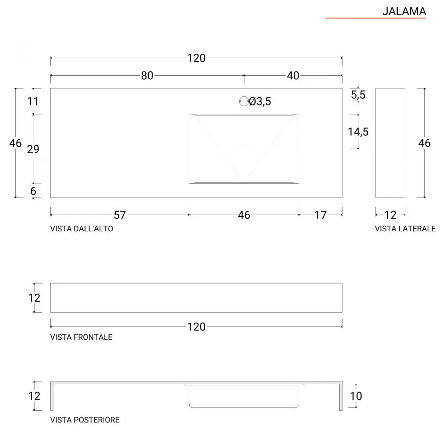 Mobile Bagno Profondità 40 cm Sospeso con Cassetti AURA Lunghezza 70, 80