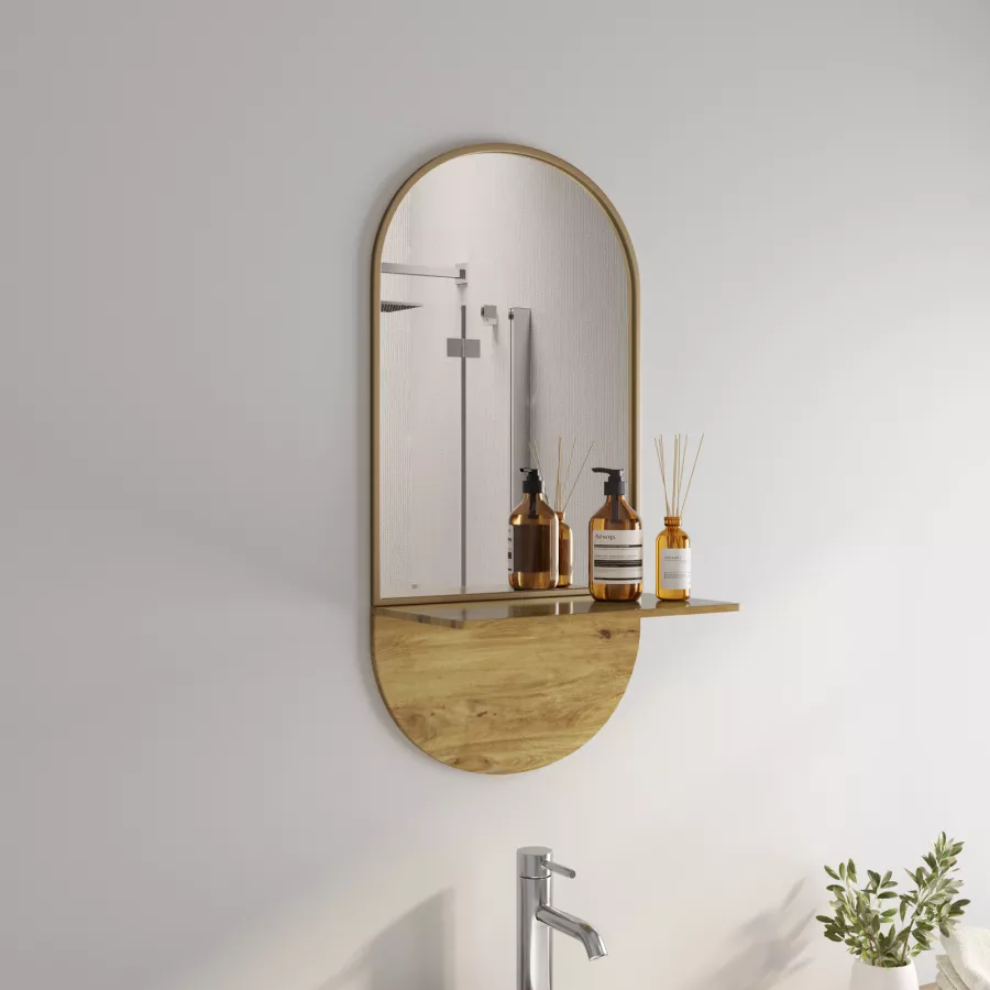 Specchio da bagno 81 x 40 con mensola in legno - Rifler