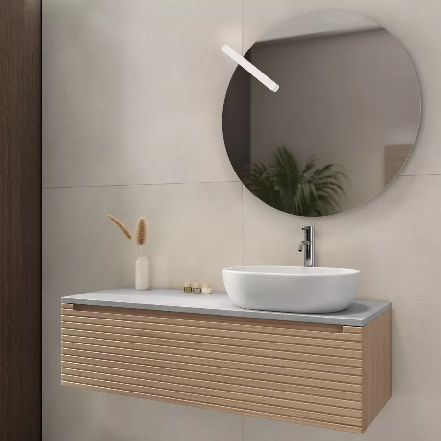 Mobile bagno sospeso 120 cm bianco opaco cannettato con lavabo dx e  specchio - Deck