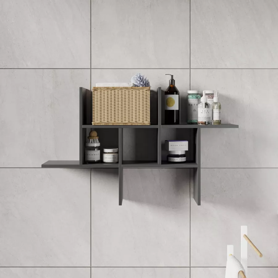 Mensola bagno 100x60 h cm in legno antracite - Tetris