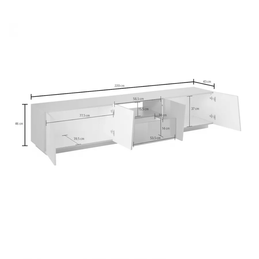 Mobile porta tv 220 cm con 4 ante e 1 cassetto in legno bianco lucido - Meg