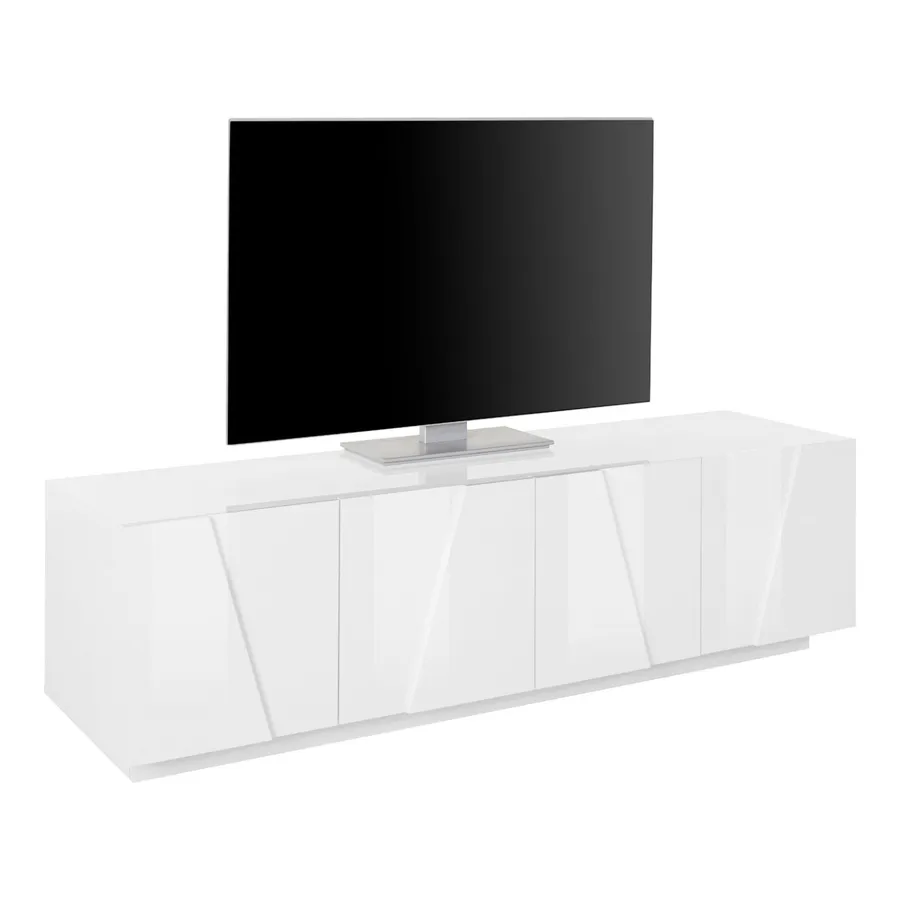 Mobile Porta TV In Legno Pioppo Made Italy - 160x45x57 Cm, Bianco Opaco - Foto 2