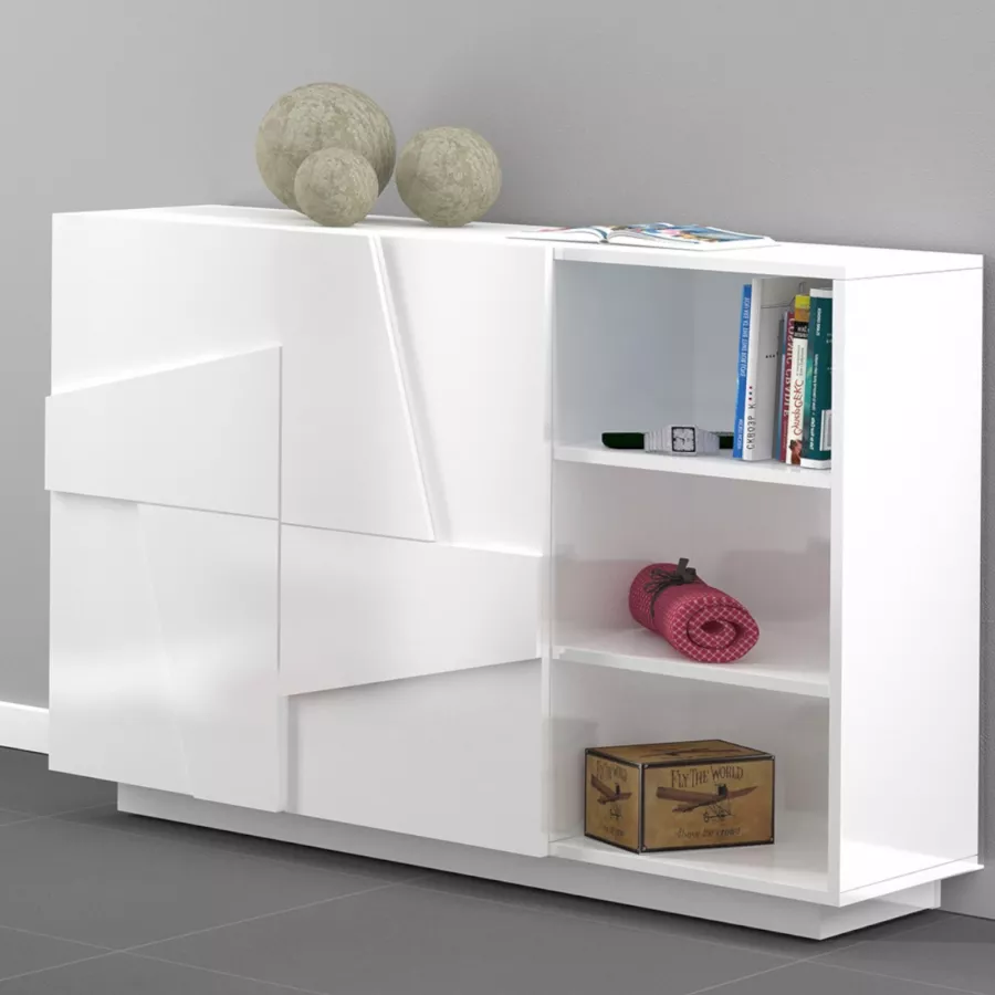 Il numero 1 del risparmio-CREDENZA CHARM CON 2 CASSETTI E VETRINA  70X39X190CM COLORE BAINCO E SABBIA