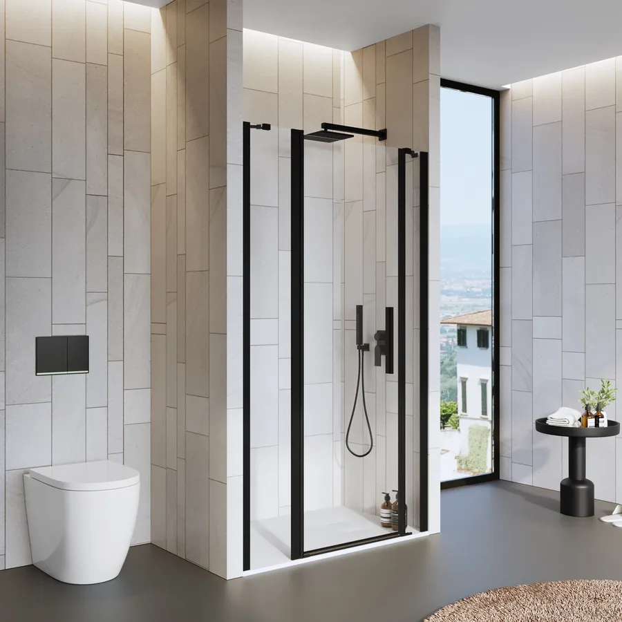 Porta Doccia City - Nero Opaco, 120 Cm, Anta Scorrevole, Reversibile