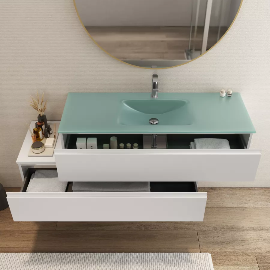 Mobile bagno sospeso 150 cm cassetto inferiore sx bianco opaco e