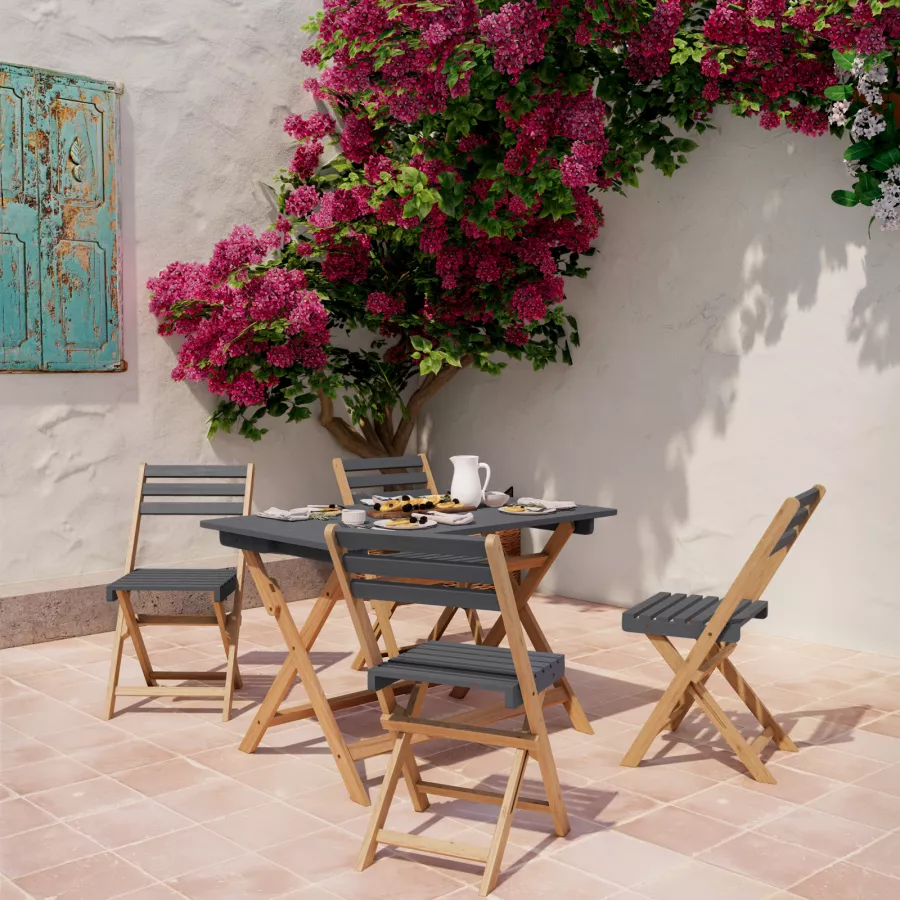 VidaXL Sedie Da Giardino Pieghevoli In Acacia - Set Di 4 Con Cuscini, Per Esterno, Design Moderno - Foto 5