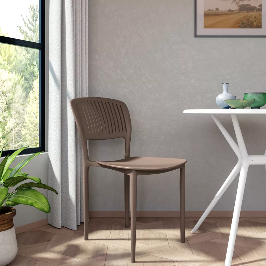Sedia Teti Impilabile In Polipropilene, Colore Tortora – Resistente E Versatile, Ideale Per Interni Ed Esterni, Design Pratico