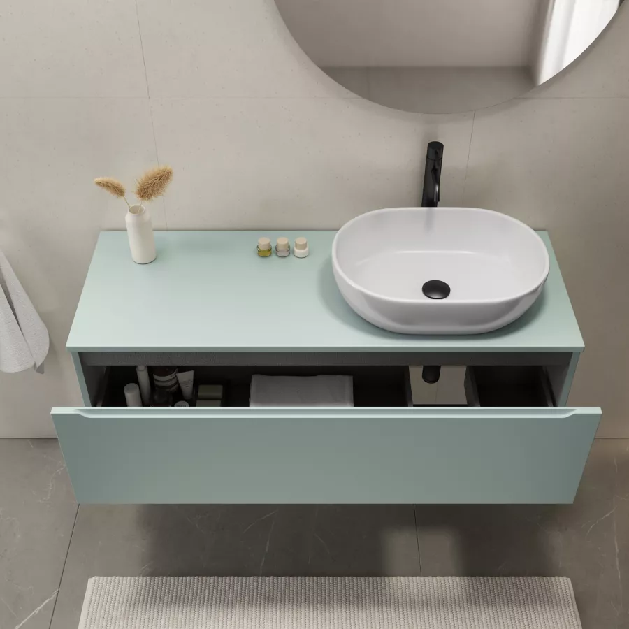 Mobile bagno sospeso 120 cm grigio opaco con lavabo integrato dx e cassetti  - Sleek