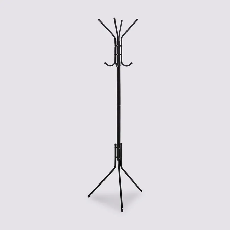 Appendiabiti Da Terra In Metallo Nero Con 8 Ganci, 170x48 Cm, Minimalista E Robusto, Perfetto Per Ingresso E Ufficio