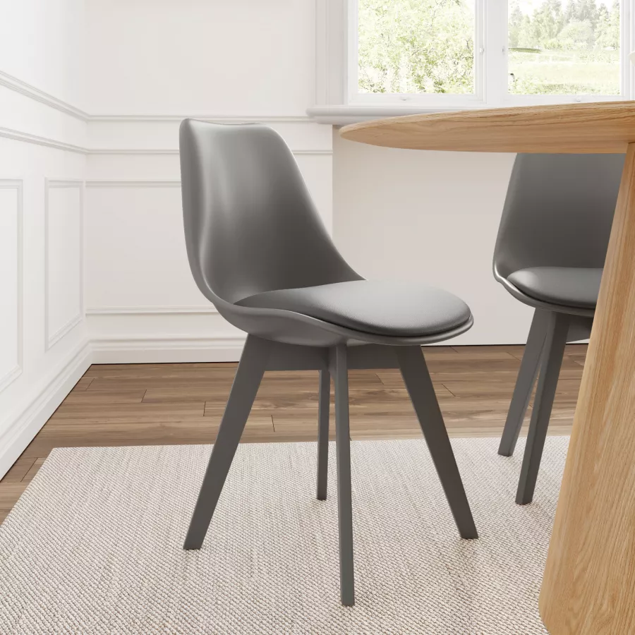 Set 4 sedie similpelle grigio gambe in legno con cuscino - Alborg Lux