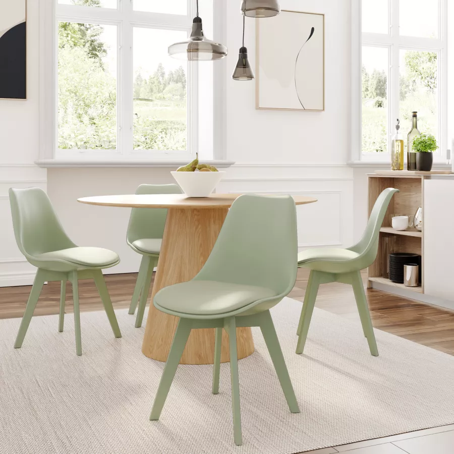 Set 4 sedie similpelle verde gambe in legno con cuscino - Alborg Lux