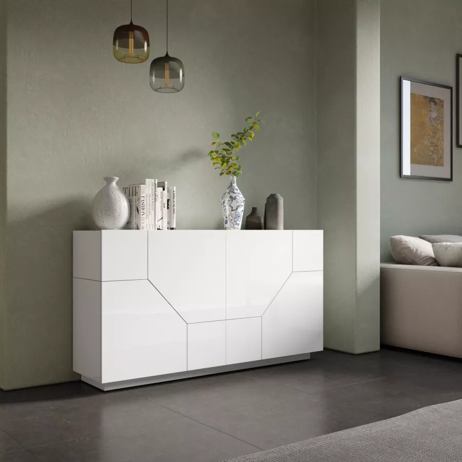 Credenza soggiorno madia 4 ante 2 vani con mensole moderno Ping