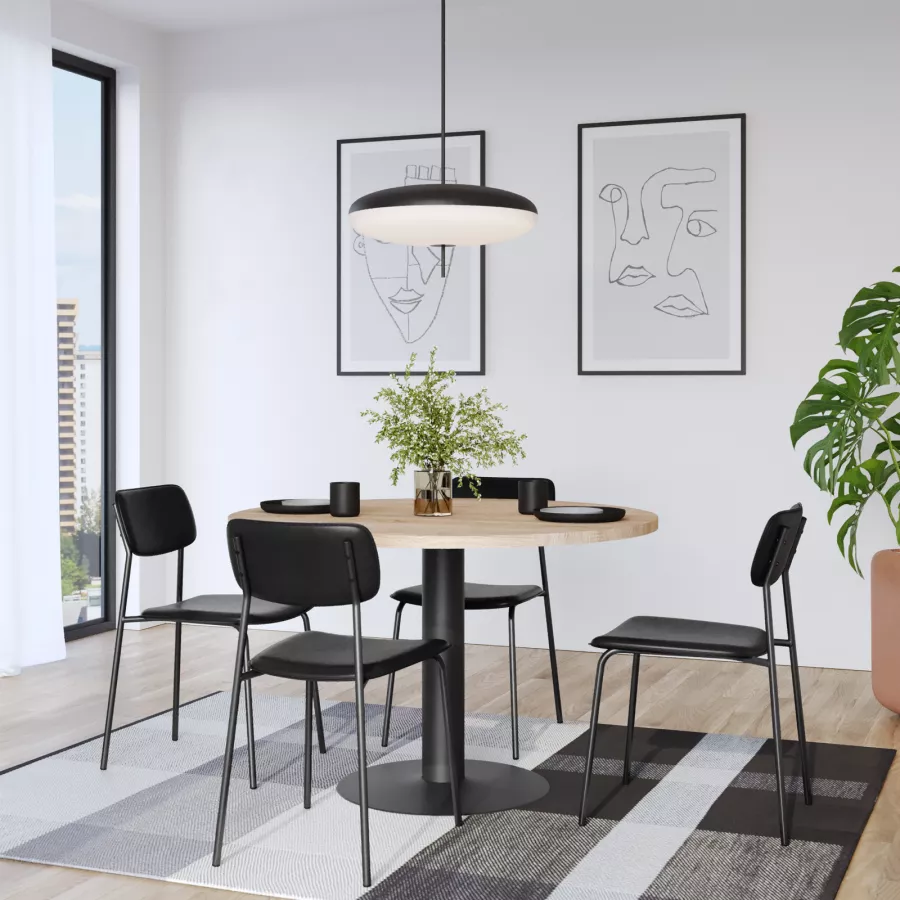 Set Tavolo Da Pranzo Moderno Con 4 Sedie - Vetro Nero E Similpelle, 120x70 Cm - Foto 10