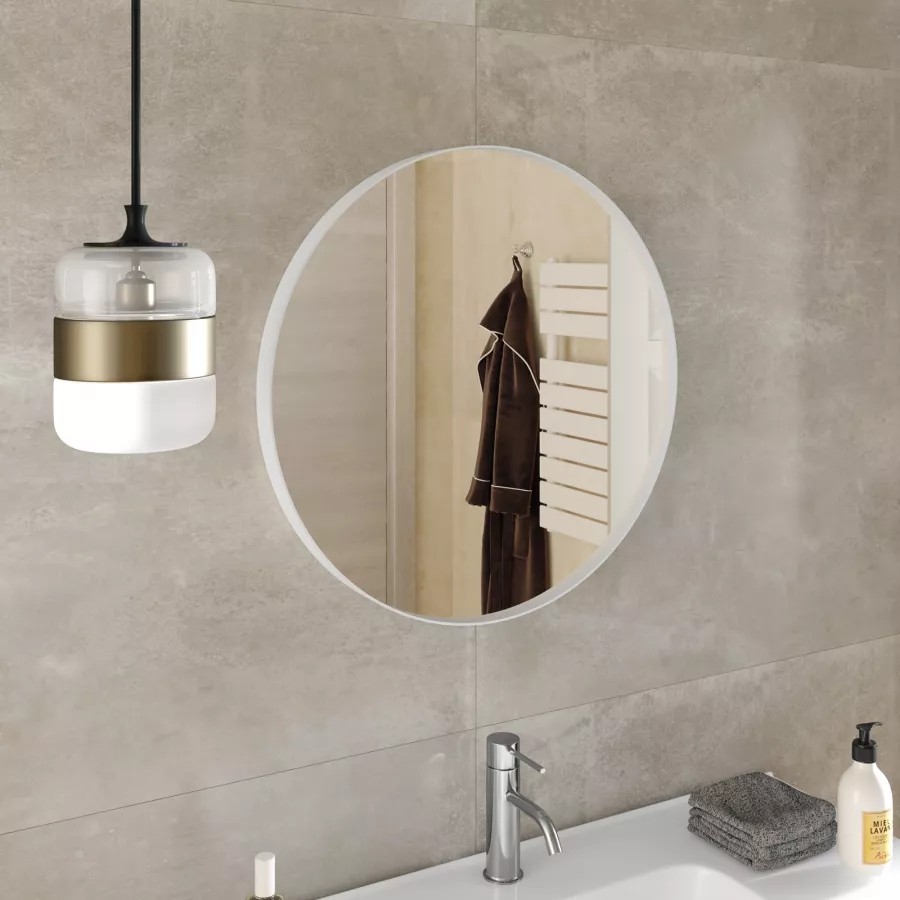 Specchio da bagno tondo Ø 60 cm con cornice bianca - Chablis