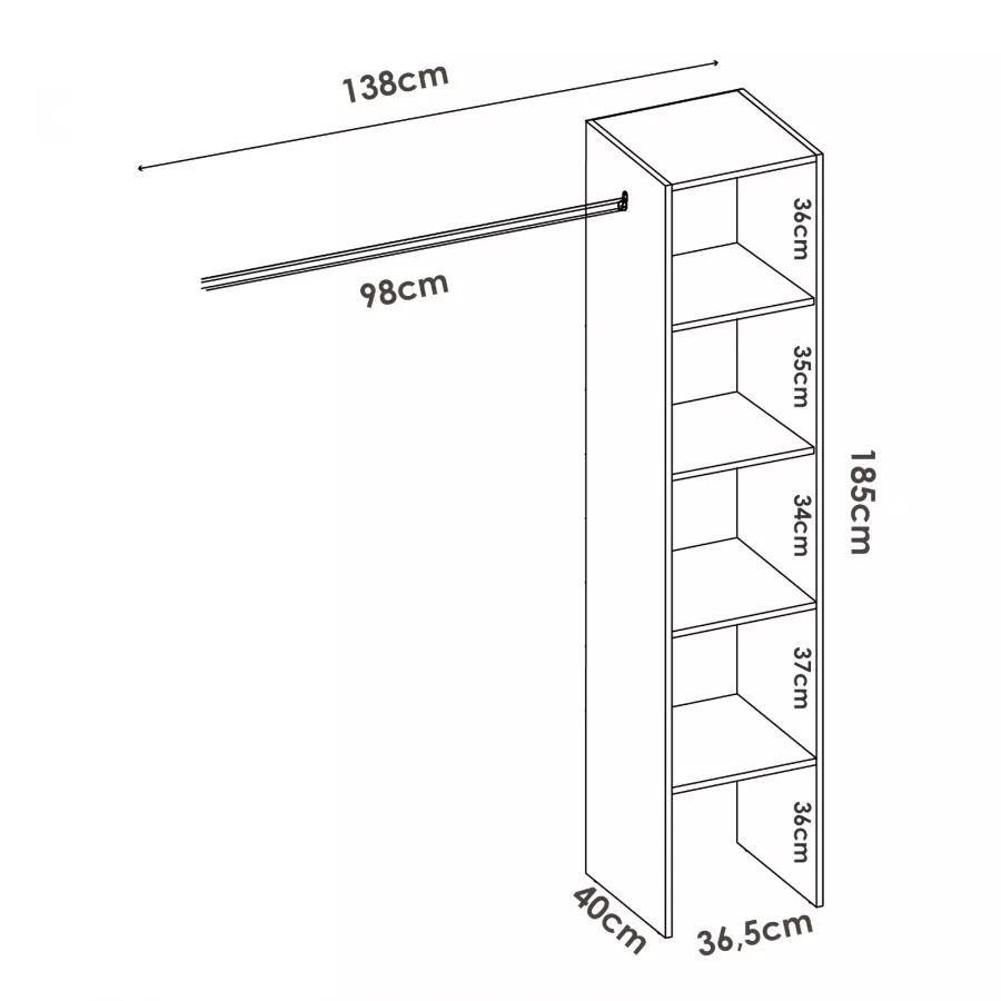 Armadio colonna regolabile 138-80x185 h cm in rovere nordico con vani a  giorno - Bernac