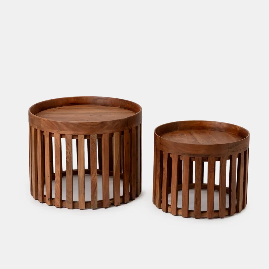 Set 2 Tavolini Da Caff&egrave; Rotondi - Design Fattoria Moderna Per Soggiorno E Ufficio