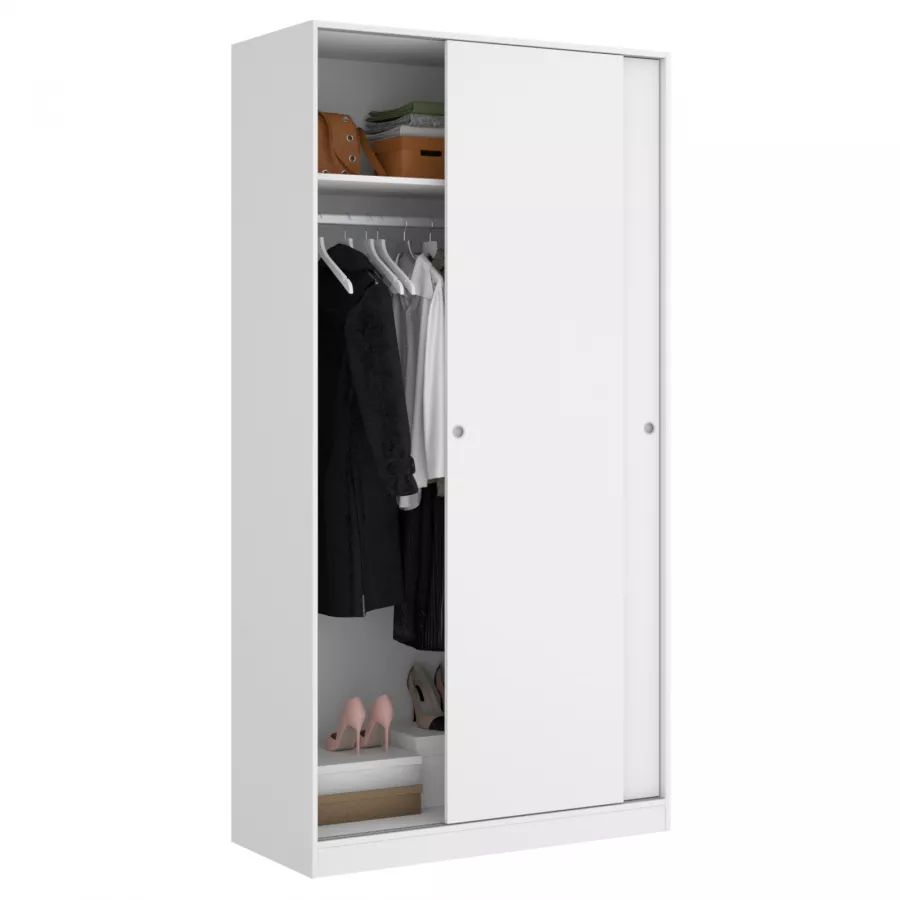 Armadio 100X204 h cm con porte scorrevoli in legno bianco lucido - Cosby