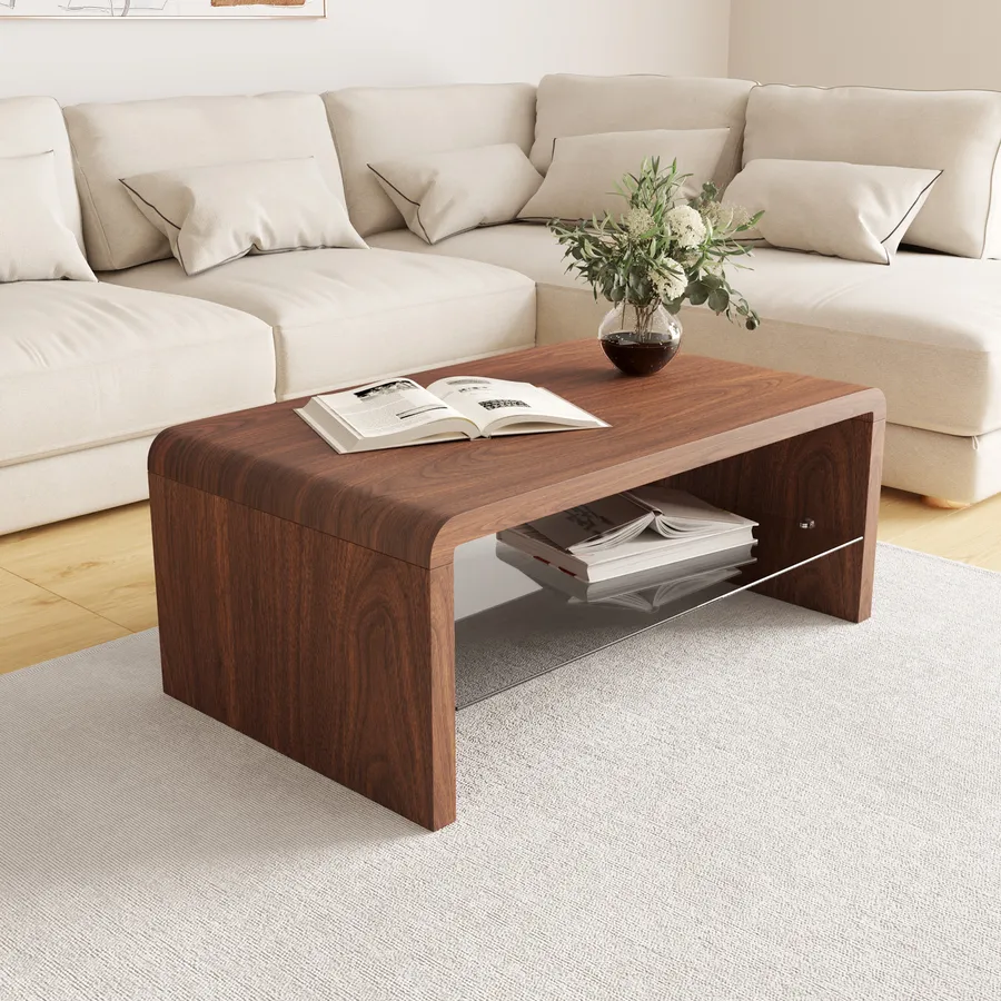 Tribesigns Tavolino Da Caffè Rettangolare In Legno 119 Cm - Stile Rustico Con Angoli Arrotondati E Piedini Regolabili