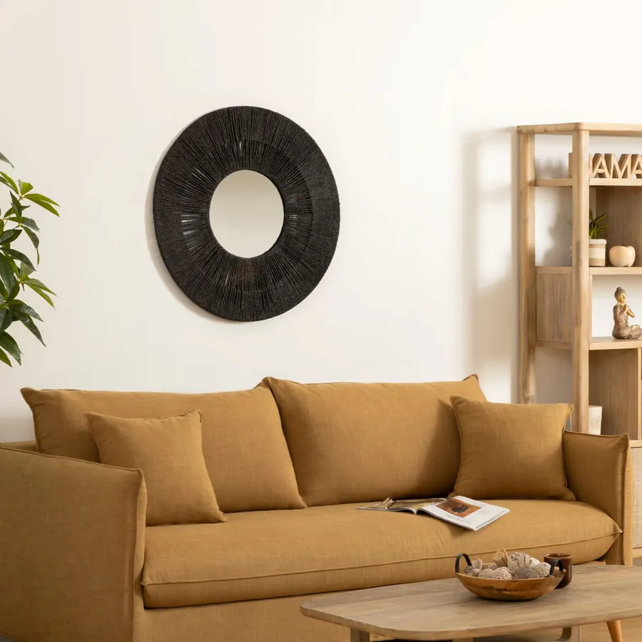 Modern Market Specchio rotondo in legno naturale, grande specchio circolare per parete, decorazione per la casa o bagno, marrone (49,5 cm, 39,4 cm, 29,2 cm, 3 specchi