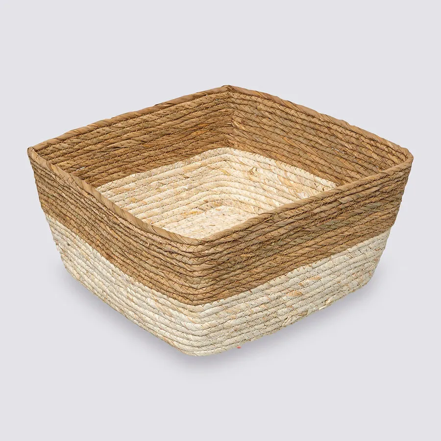 Cesto In Vimini Intrecciato Grande - Prodotto Naturale A Mano Con Inserti In Tessuto, 50x35x38 Cm - 3