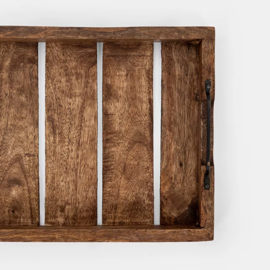 Vassoio In Legno Di Mango 40x30 Cm – Rettangolare Con Manici, Stile Loft, Perfetto Per Servire Colazione O Come Base Decorativa