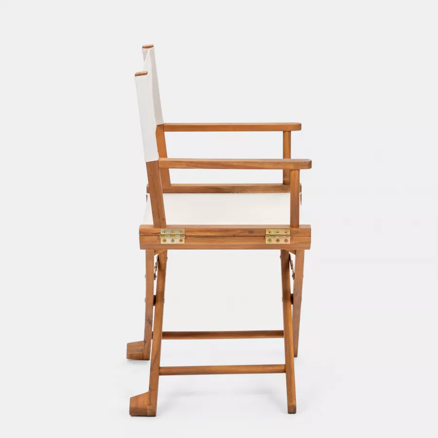 Sedia Da Regista Pieghevole In Teak Massello - Colore Crema, Per Giardino E Interni, Capacità 110 Kg