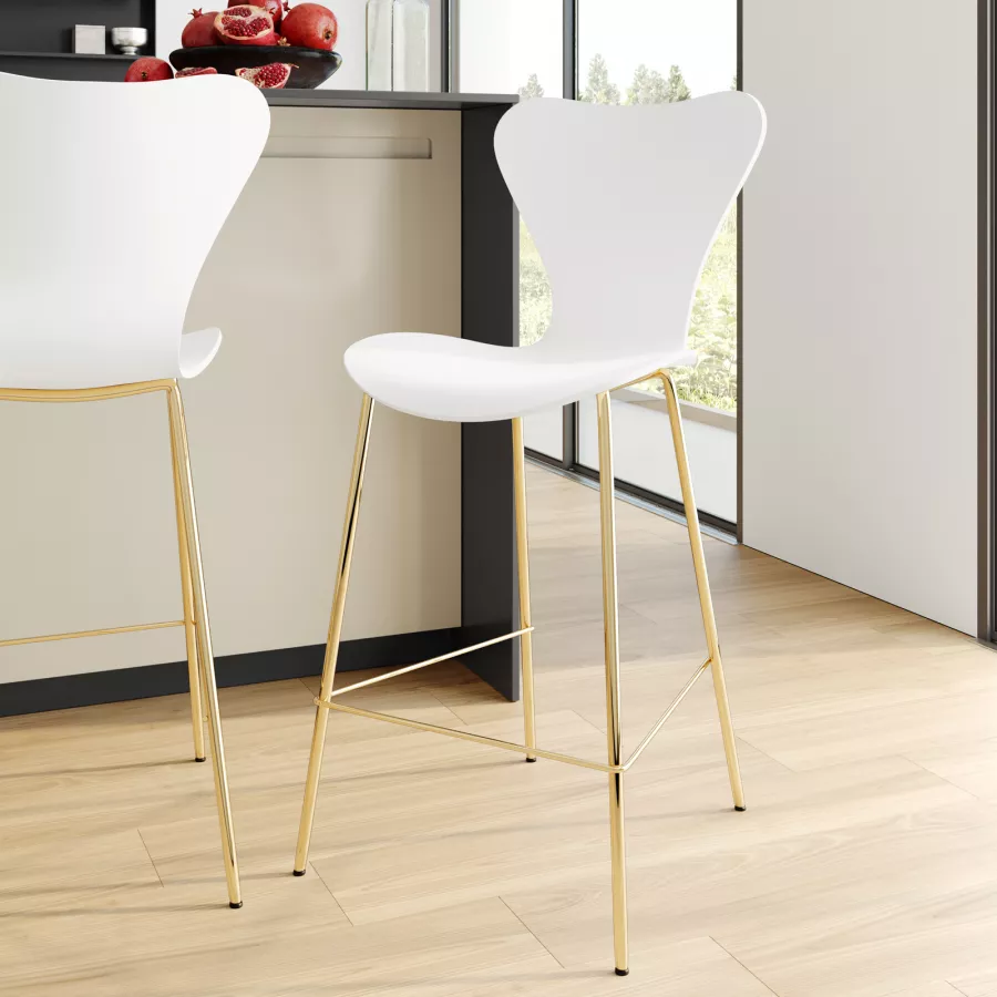 Sgabello in polipropilene bianco con gambe oro - Dolly