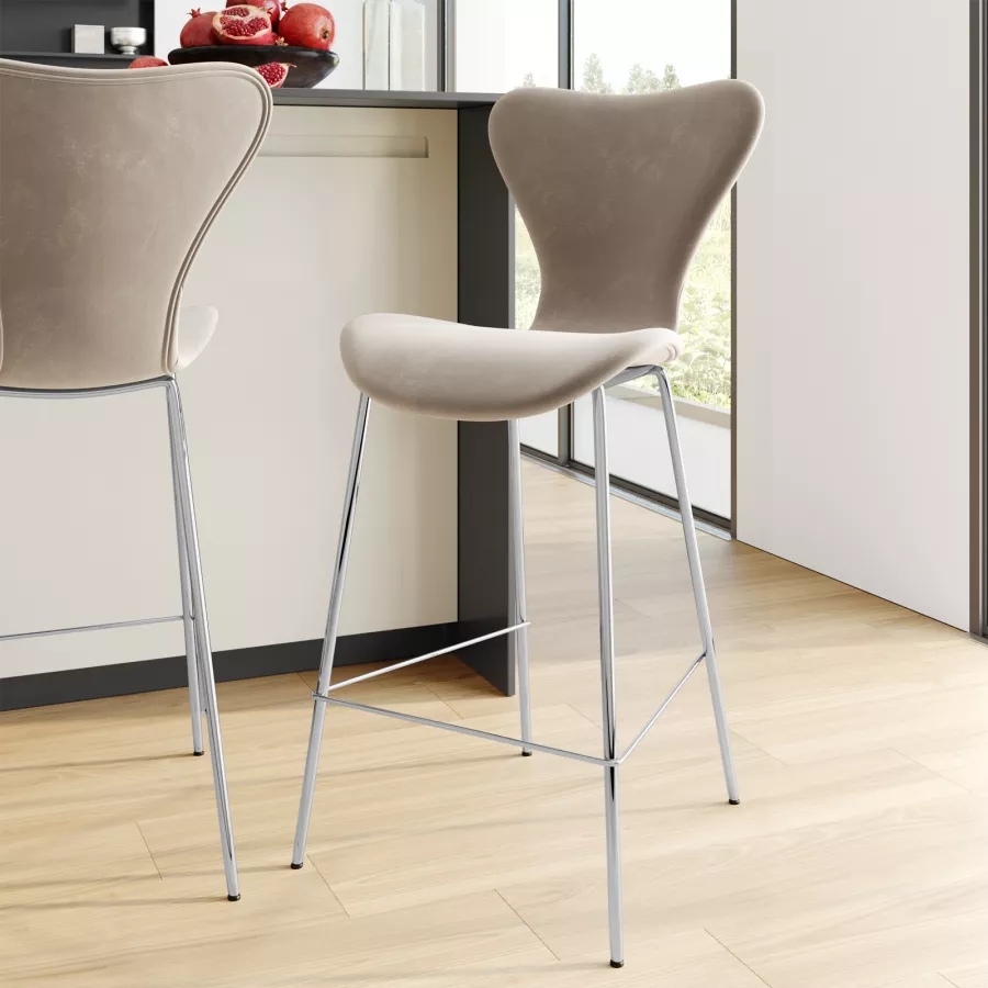 Sgabello Alto Pelo Lungo con Gambe in Legno (2 Colori) - Arredo