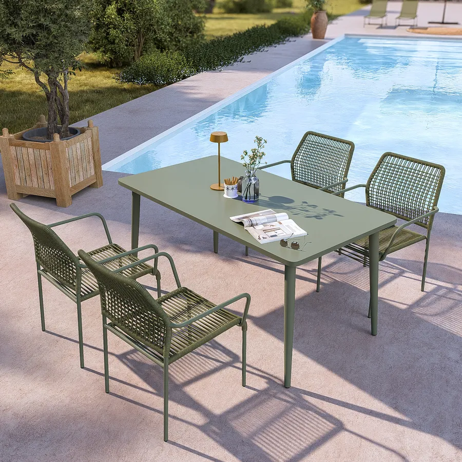 Tavolo Da Giardino Bistrot In Plastica Verde – 80x75 Cm, Con Foro Per Ombrellone
