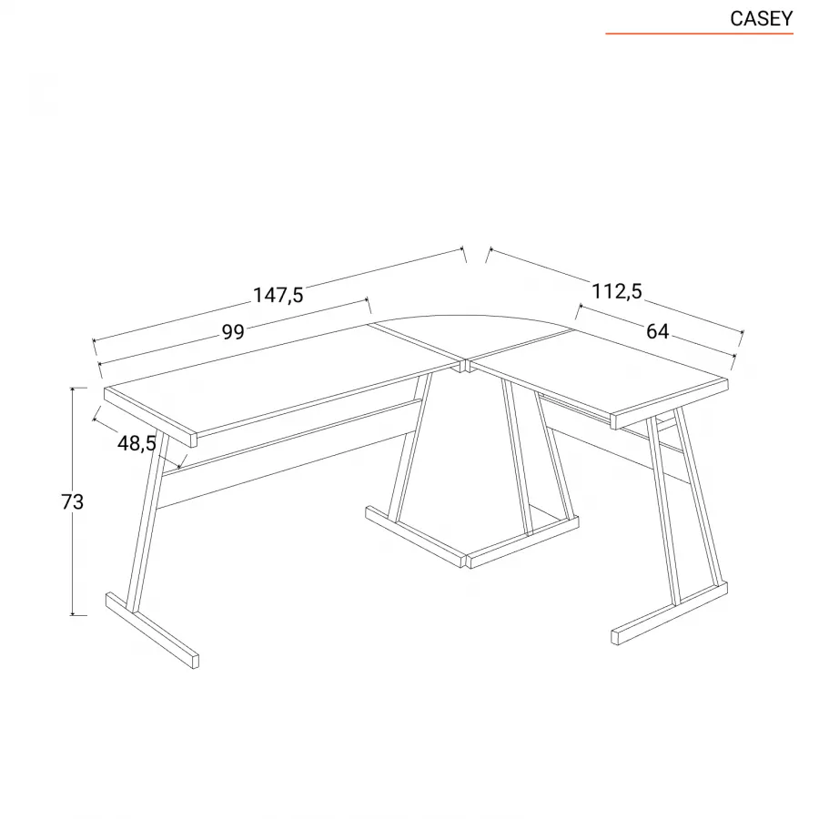 Scrivania angolare reversibile 150x115 cm in legno e metallo nero - Casey