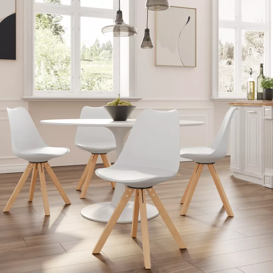 Sedie da pranzo 2 pezzi in similpelle e legno curvato color crema