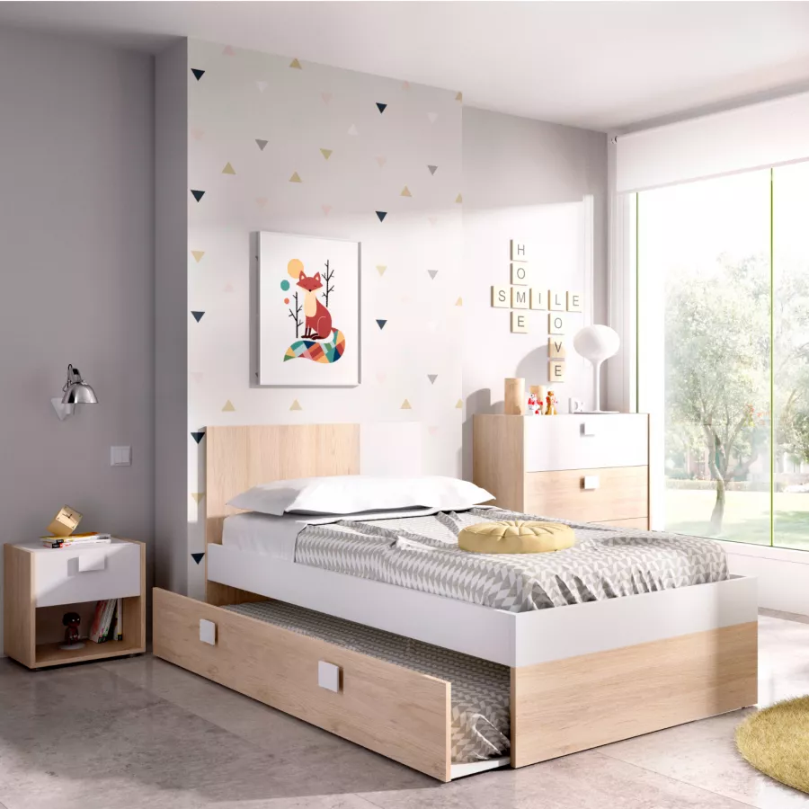 Letto per bambini 90x190 cm in legno bianco e naturale con letto