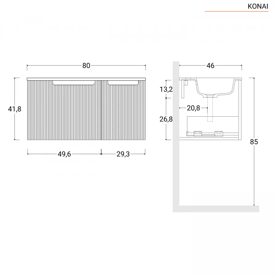 Bagno Italia Mobile Bagno cm 80 con colonna inclusa Rovere Nordik con  lavandino Specchio arredo moderno sospeso : .it: Casa e cucina