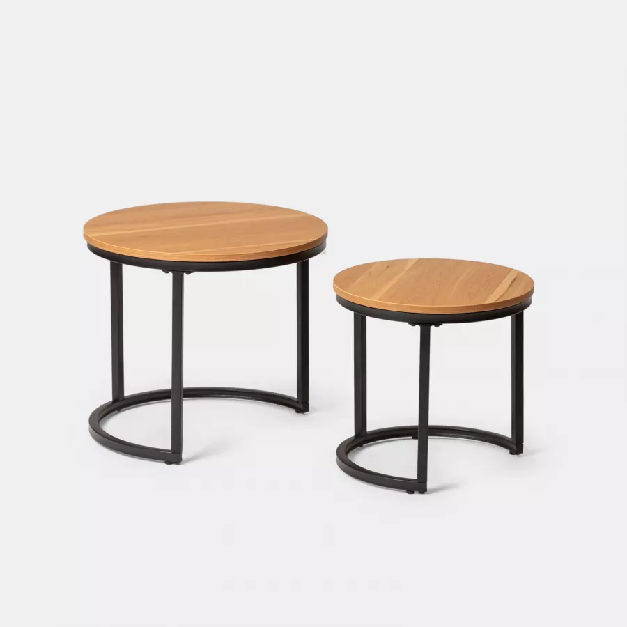 Set di tavolini rotondi da soggiorno Tavolino moderno Set di 2 Tavolini in legno per piccoli spazi Soggiorno Balcone Ufficio Gambe in metallo Facile montaggio (Colore Nero