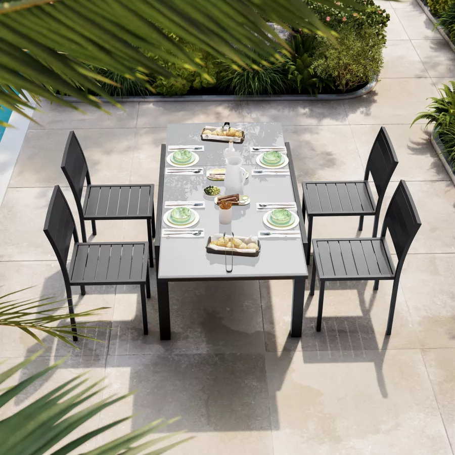 Tavolo da pranzo allungabile con top in vetro 120/180x90 cm in alluminio  antracite - Carioca