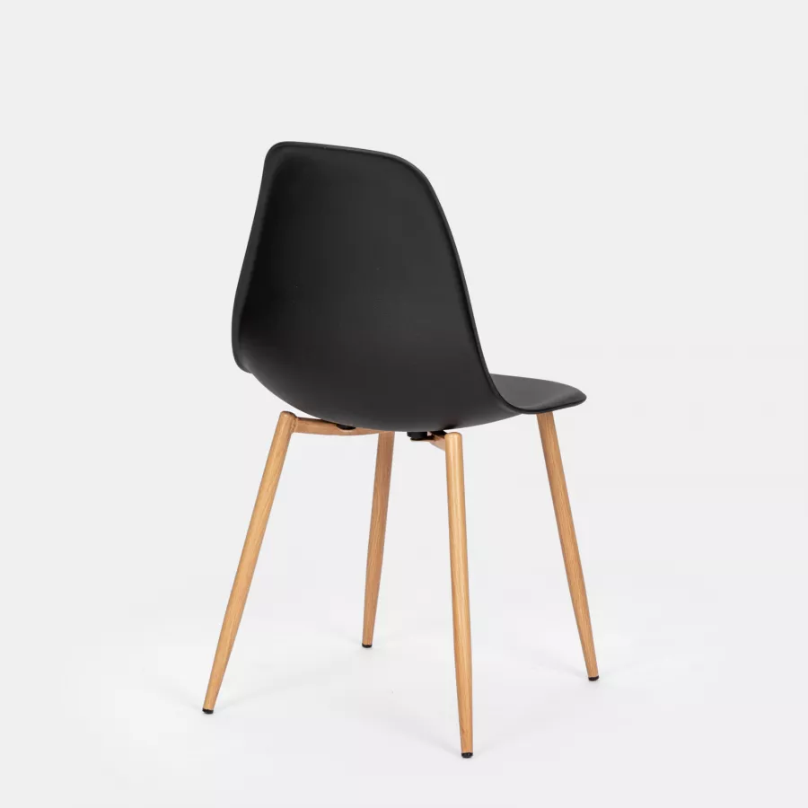 Set 6 sedie in polipropilene nero con gambe effetto legno - Kaily