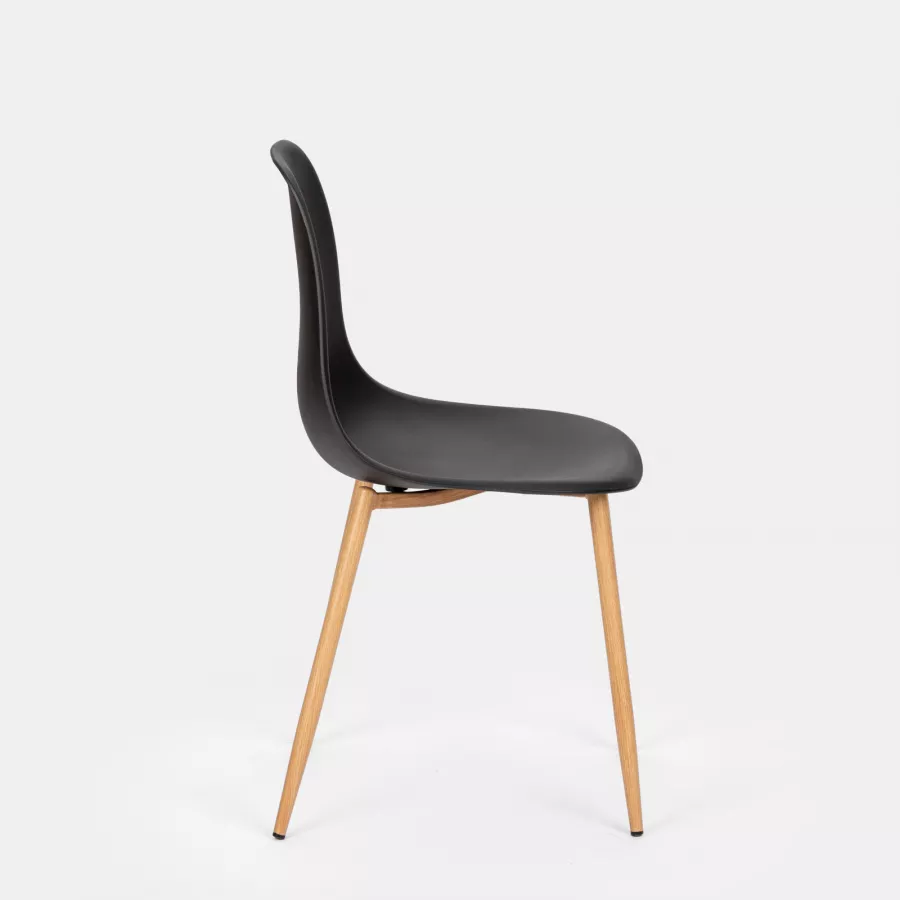 Set 6 sedie in polipropilene nero con gambe effetto legno - Kaily