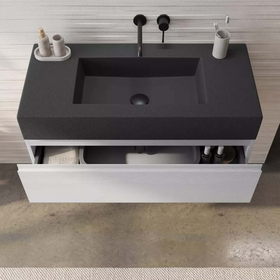 Mobile bagno sospeso 100 cm bianco petalo con top lavabo antracite