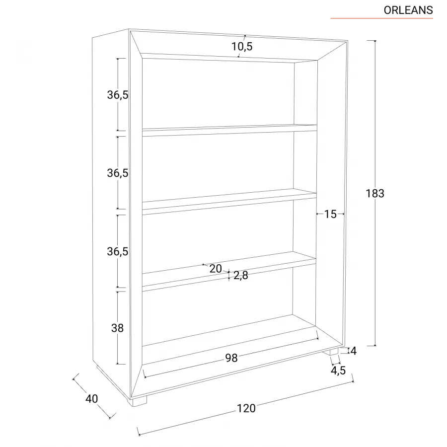 Libreria 120x183h cm in legno di abete con cornice nera - Orleans