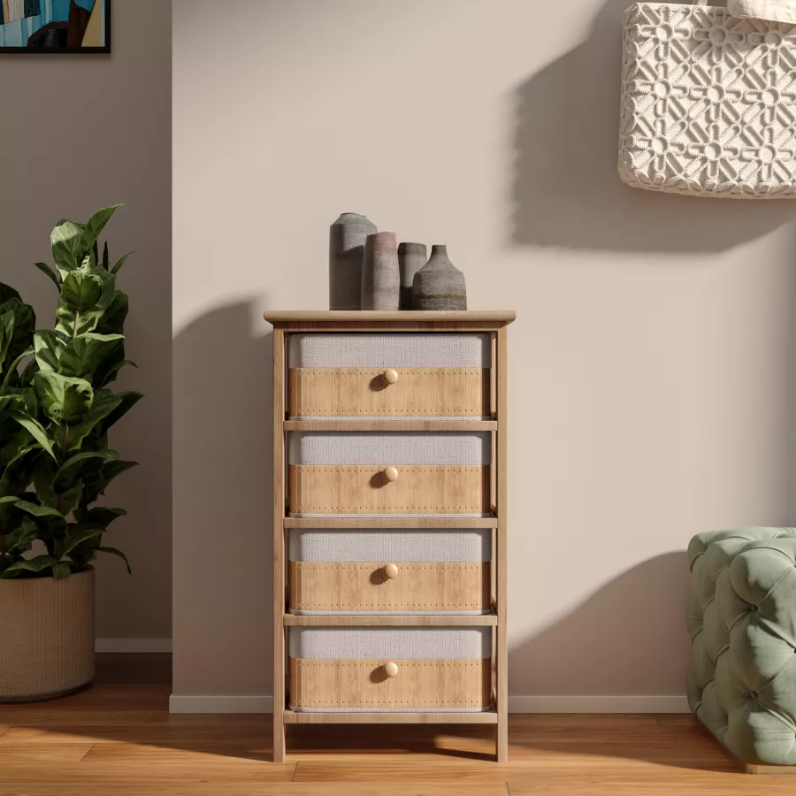 Cassettiera 4 Cassetti In Legno - 39x30x37.5 Cm, Beige - Foto 5